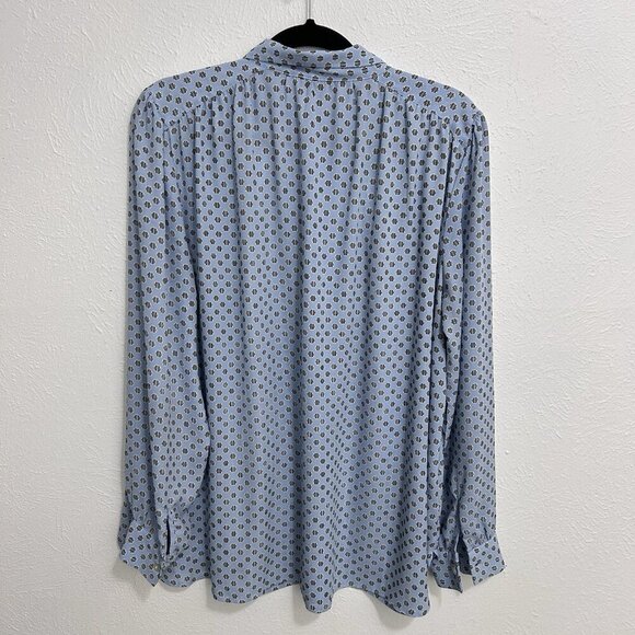 Loft Blouse Popover Light Blue Striped Dots Long Sleeve Shirt Top V Neck Size XL - Picture 9 of 11